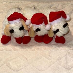 DreamW White Red Christmas Hat Holiday Plush Sweater Lamb Chop Squeaky Toy